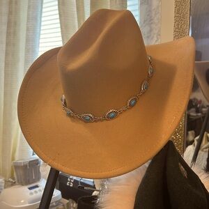 Unbranded Camel Color Cowboy/girl Hat With Turquoise Chain
